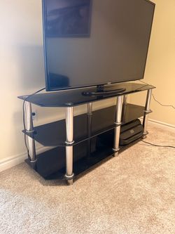 3-Tier Black Glass TV Stand