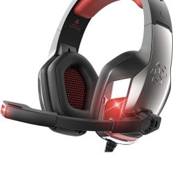 Gaming Headset Headphones for PS4 PS5 Switch Xbox One PC with Microphone, Noise Reduction 7.1 Surround Sound & LED Light (Red)