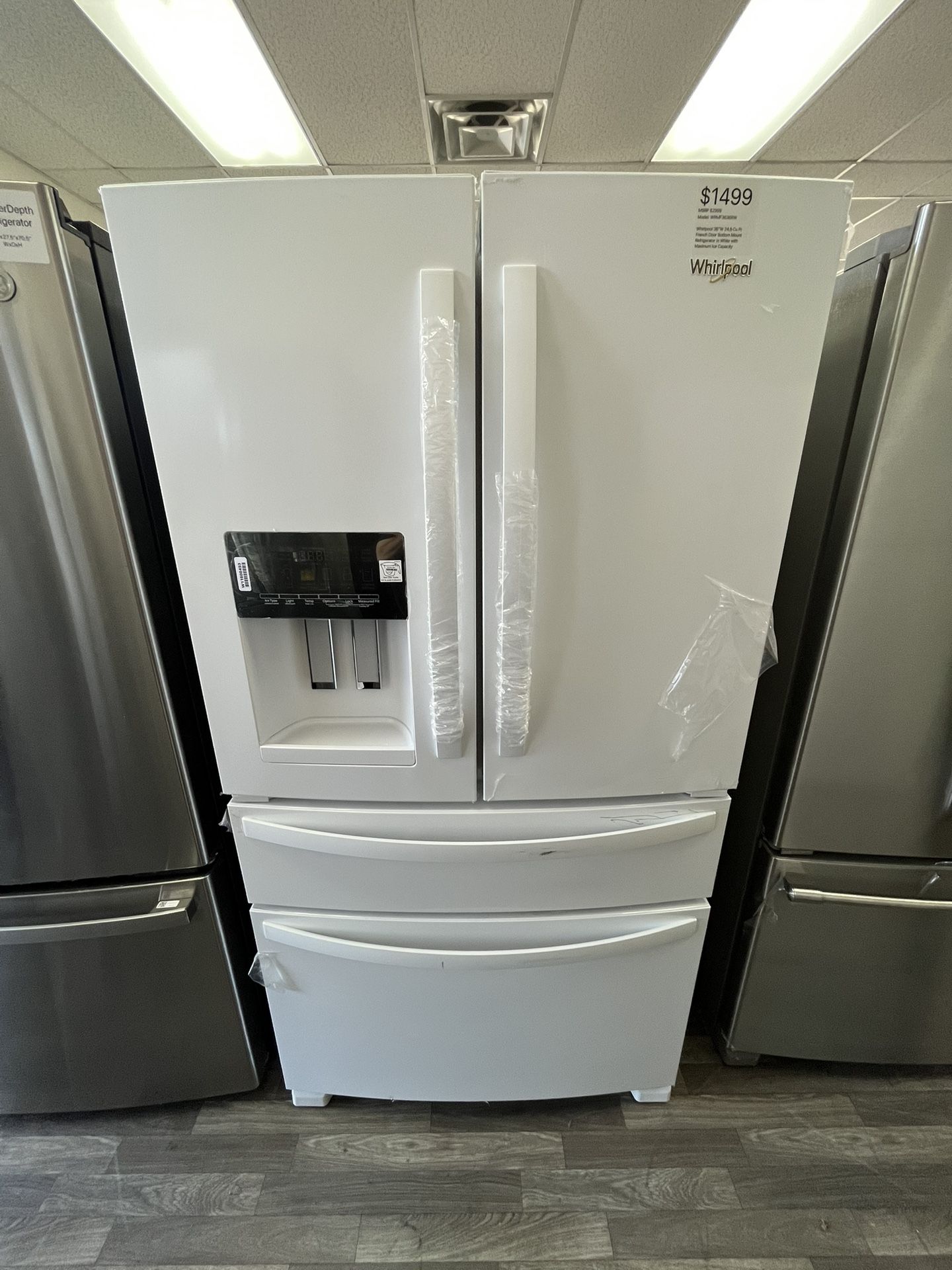 French Door Whirlpool Fridge, Bottom Mount, Works Great, One Yr Warranty