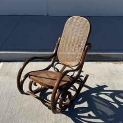 Vintage Wood And Rattan Rocking Chair