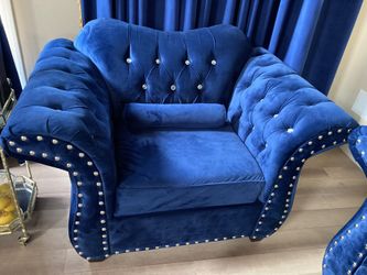 2 - Oversized Blue Sofas/chairs