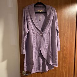 Motto Button Front Shawl Collar Cable Knit Cardigan Sweater 3XL