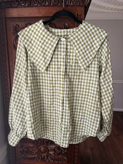 Green Gingham Peter Pan Collar Blouse