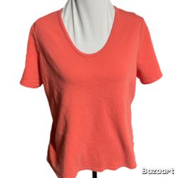 SZ L Liz Claiborne peach Basic T-shirt Short Sleeve