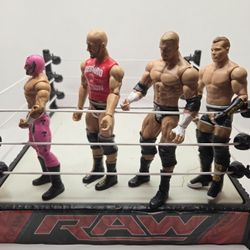 WWE RAW Wrestling Ring w/ 4 Action Figures (Cesaro, Triple H, Tyson Kidd, Rey Mysterio)