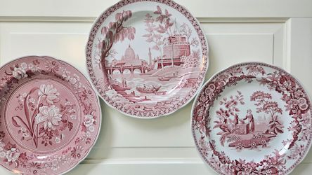 Set of 3 Pink Transferware Decorative Plates