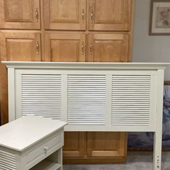 Pier 1 Imports Louvered Distressed Solid Wood Headboard And Night Stand 