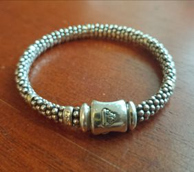 7" Lagos Caviar Two-Tone 18k Gold Station Silver Bracelet 6mm Wide