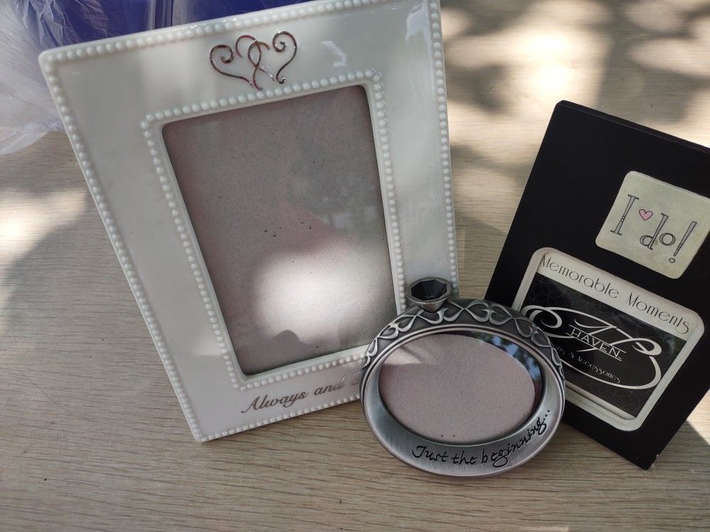 Ceramic Picture With always N Forever , Small Black One With, I Do! Small Round metal One , Just The Beginning By Malden
