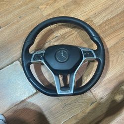 OEM Mercedes AMG Sport Flat Bottom Steering Wheel W204 W212 W218 Red Stitching W/ Airbag & Paddles