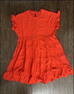 MIHOLL Red Tiered Ruffle Sleeve Dress