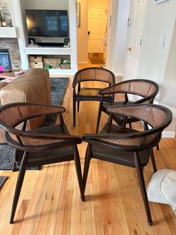 4 chairs wood & cane