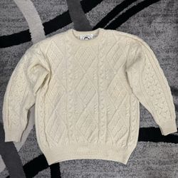 Vintage West Highland Woolens Cable Knit Sweater Ivory Aran Fisherman Wool XL