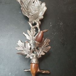 GORGEOUS Signed Michael Aram 10" Wood Acorn and Pewter Oak Leaf Decor

