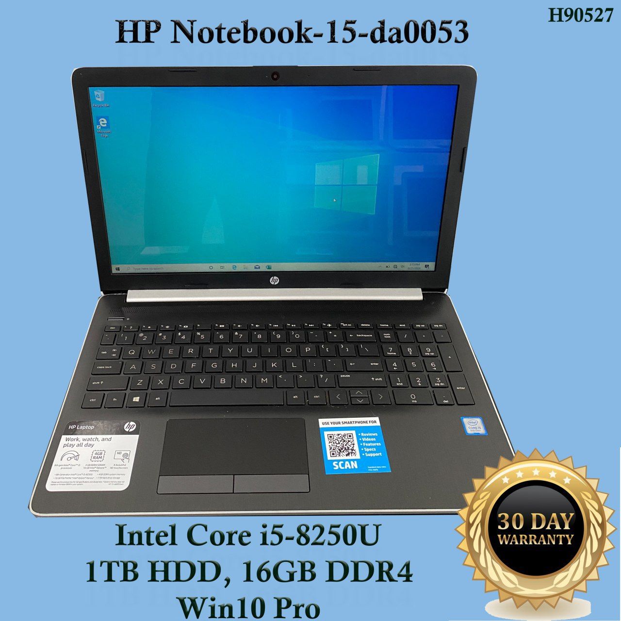 HP Notebook-15-da0053, Intel Core i5, 16GB DDR4, 1TB HDD, Win10 Pro "H90527"