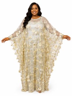 Floral Appliqué Kaftan Cream Gown | Plus Size African Boubou | Size 3X–4X