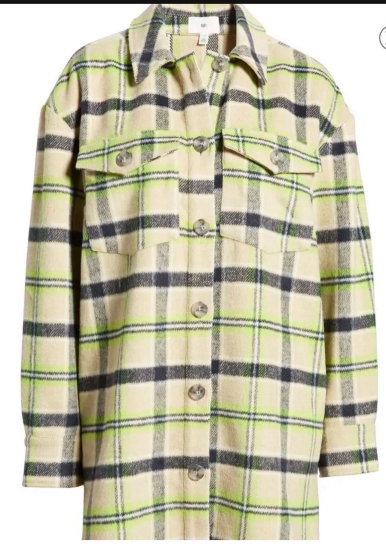 New Brushed Plaid Shirt Jacket - — Size Large