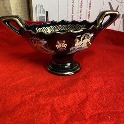 8 Inch x 5 Inch x 4.5 Inch 24k Black & Gold Handmade In Greece Greek Candy Dish Imported Greece