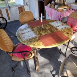 ANTIQUE MArble Table And Chairs 45 INCH DIAMETER 