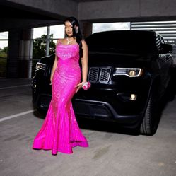 Pink Sequin Satin Long Mermaid Gown Square Neck Strappy Formal Dress