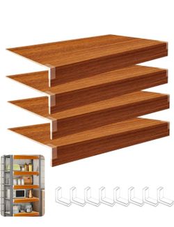 4 Pcs Wire Shelf Liner Cover, Protect Food & Stop Small Items Falling, 24x12 Inch Wood Grain PVC Rack Covers for Closet, Pantry & Kitchen Organization
