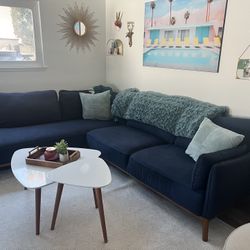 Macy’s Jollene Navy Mid-Century Modern Sectional – Good Condition