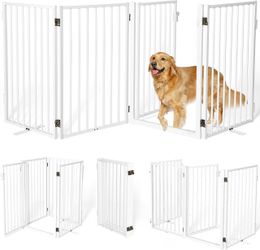 Metal Dog Gate 80in Wide - Freestanding with Door, Indoor/Outdoor