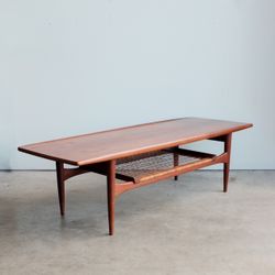 Vintage Coffee Table Danish Modern Coffee Table for Moreddi with Cane Shelf by Kristiansen Thomassen