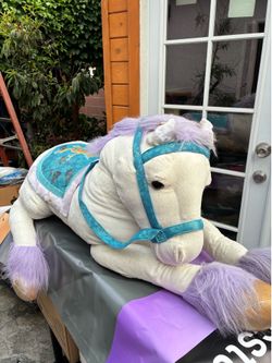 Large Laying Stuffed Horse White Pony Plush Toy Size