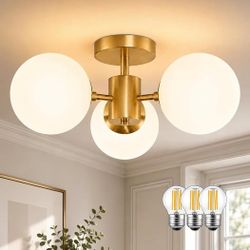 19" Bagood Mid Century Brass Semi Flush Mount Fixtures Ceiling Lights Fixture – Like New