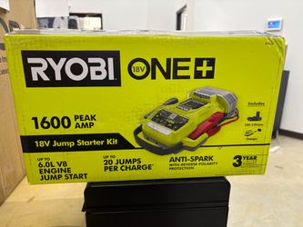 BRAND NEW IN BOX Shop RYOBI ONE+ 18V Cordless 1600A Jump Starter with LED Work Light Kit with 2.0 Ah Battery and Charger