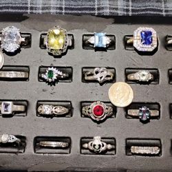 Sterling Silver Ring Set 24 Rings Signed 925 Real Silver