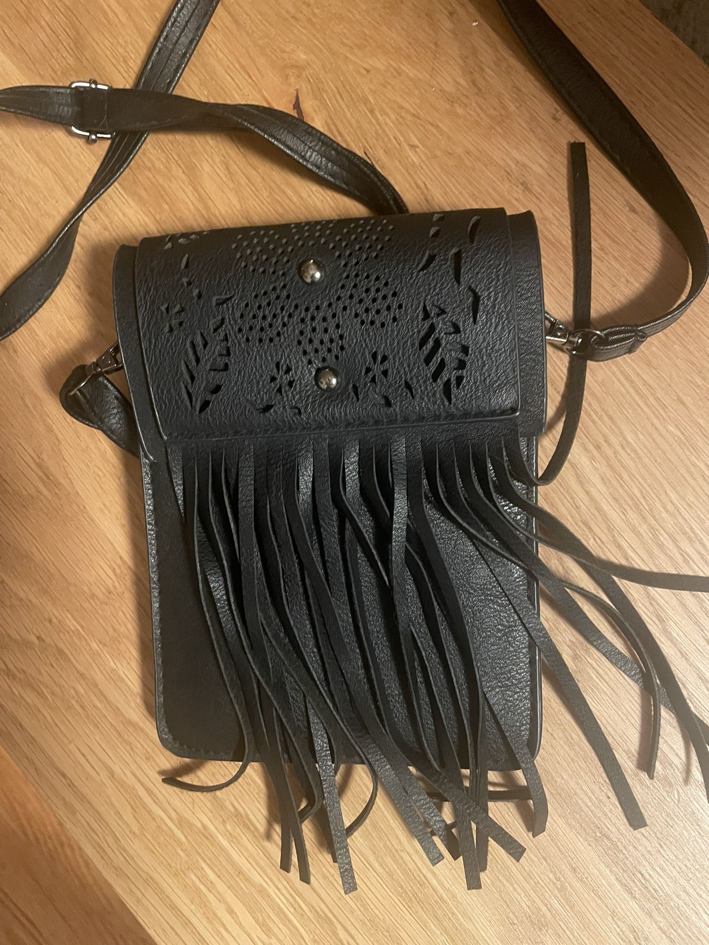 Black Leather Purse With Fringe