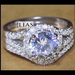 New 18k White Gold Wedding Ring Set 