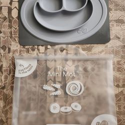 EZPZ Mini Mat 100% Silicone Suction Baby Plate With Placemat - Light Gray