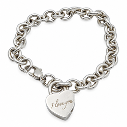 Tiffany & Co. Sterling Silver I Love You Heart Charm with Rolo Link 7" Bracelet. (Pre-Owned)