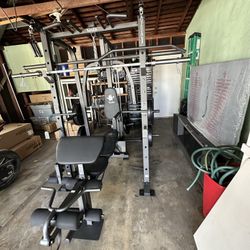 Vesta Fitness Smith Machine 1001 w/Bench Attachment | 245lb Cast Iron Olympic Weights | 7ft Olympic Bar | Fitness | Gym Equipment | FREE DELIVERY 🚚 