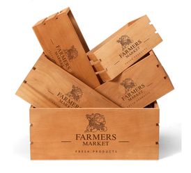 (7777-38) Barydat Set of 5 Wood Crates for Display Decorative Nesting Wooden Crate Storage with Handles Vintage Farmhouse Style Decorative Boxes Boxes