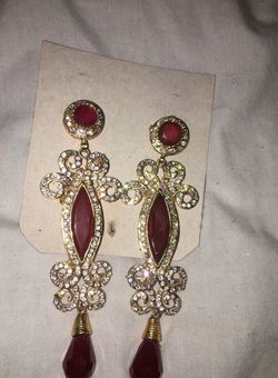 bollywood ruby style earrings gold plated new