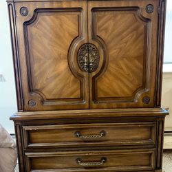 Vintage 1960s Armoire, Nightstand and Headboard