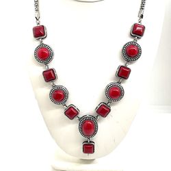 Stunning Red Silver Necklace 8748