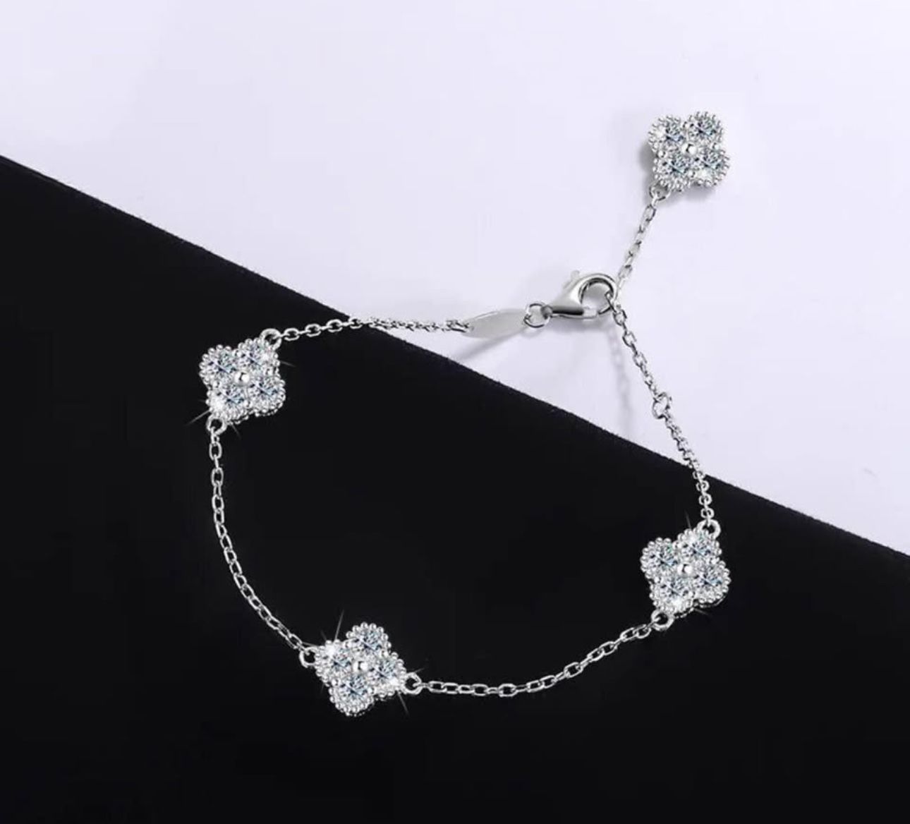 Full 2.4ct Clover Moissanite Diamond Bracelet S925 Sterling Silver