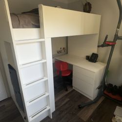 Single Bunk Bed With Desk Underneath And Storage Cabbies