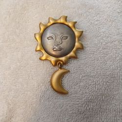 Vintage Two Toned Sun Moon Brooch