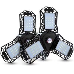 Led Garage Lights, 2 Pack Deformable Garage Ceiling Lights, CRI>80 Led Shop Lights with 3 Adjustable Panels, 3 Prong Garage Work Lights for Workshop B