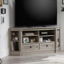 SAUDER Palladia 61 in. Oak Engineered Wood Corner TV Stand with 2 Drawer Fits TVs Up to 60 in. with Adjustable Shelves