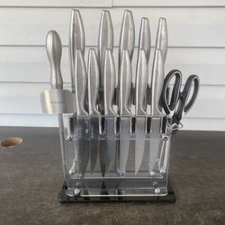 Beafuorct block Knife Sets Stainless Steel With Sharpening 15 piece