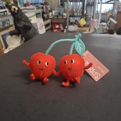 2025 Target Spritz Valentines Day Felt Duo Of Cherries Holding Hands, Adorable Figural Table Top Decor4"H X 6"W