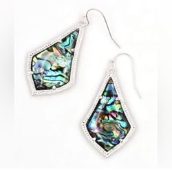 14k white Gold plated Silver Green Blue Abalone Teardrop Dangle earrings 