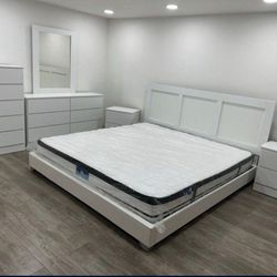 New King Size Bed Frame (Headboard, Bed Frame And Mattress)